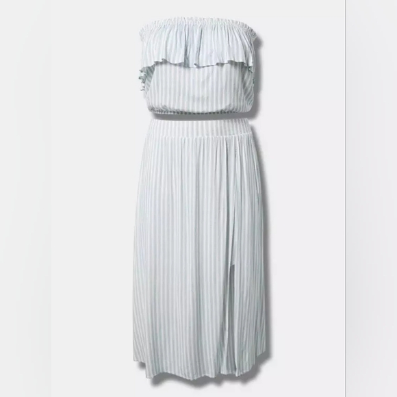 Torrid Tea length Rayon Slub Ruffle Top Skirt Set Sunday Stripe Cloud Dancer - Picture 5 of 14